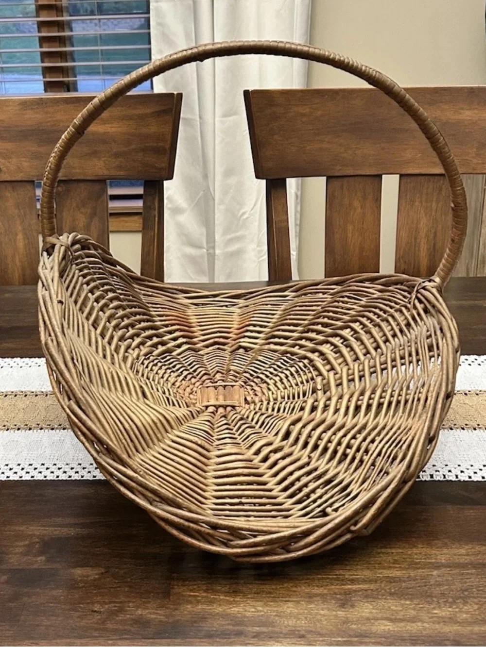 Vintage Handwoven Wicker Gathering Basket | Large Farmhouse French Country Boho